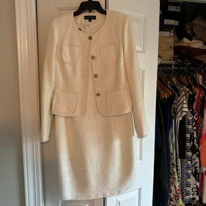 Jones New York Cream Color Linen Brass Button Shift Dress with Jacket